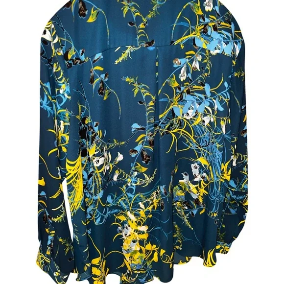 Worthington Blue and Yellow Floral Wrap Top - Picture 5 of 10